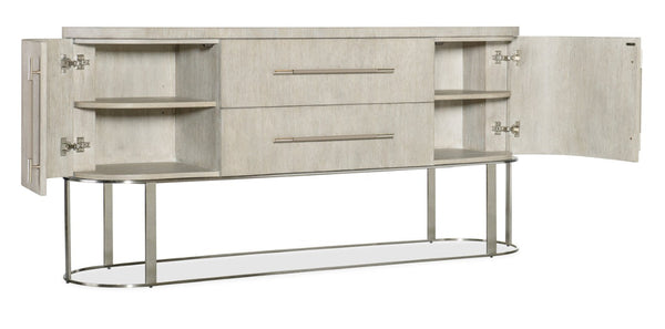 Hooker Furniture Modern Mood Server Elegant Quartered Oak Sideboard With Wire-Brushed Texture, Pewter Accents, Storage Delight Light Brown 6850-75907-80