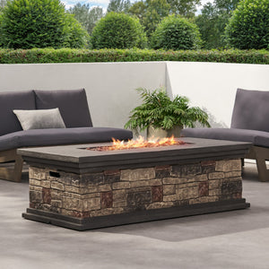 English Elm Rectangle Mgo Propane Fire Pit Faux Stone Finish 50000 Btu Outdoor Patio Centerpiece 63692.00-50K
