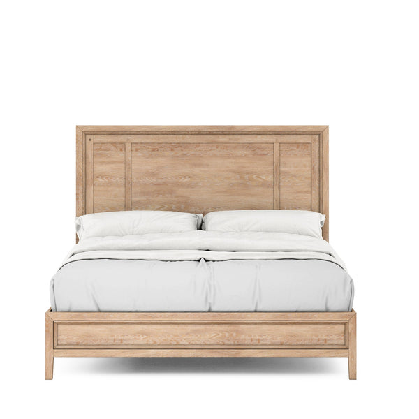 A.R.T. Furniture Post Modern Farmhouse Bed In Cracked Almond Finish With Soft Chenille Fabric For Elegant Comfort Light Brown Ash & Pine Solids,Plank,Effect Flakey Oak And Birch Veneer 288126-2355