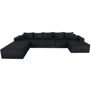 English Elm 8-Piece Modular U-Shaped Sectional Sofa with Oversized Chaise and Bed, Corduroy Luxury, No Assembly Needed Black W3163S00042
