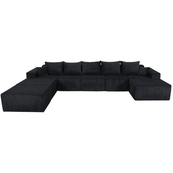 English Elm 8-Piece Modular U-Shaped Sectional Sofa with Oversized Chaise and Bed, Corduroy Luxury, No Assembly Needed Black W3163S00042