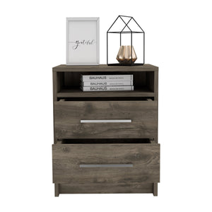 English Elm Philadelphia Nightstand with Two Drawers and Concealed Shelf, White & Light Oak Accent, Sleek Storage Design Brown 23 L x 23 W x 7 H B128P148957