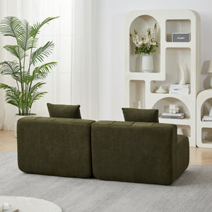 English Elm Chenille Modular Curved Sectional Sofa with Sculptural Piano Key Design and Four Throw Pillows Green W834S00585