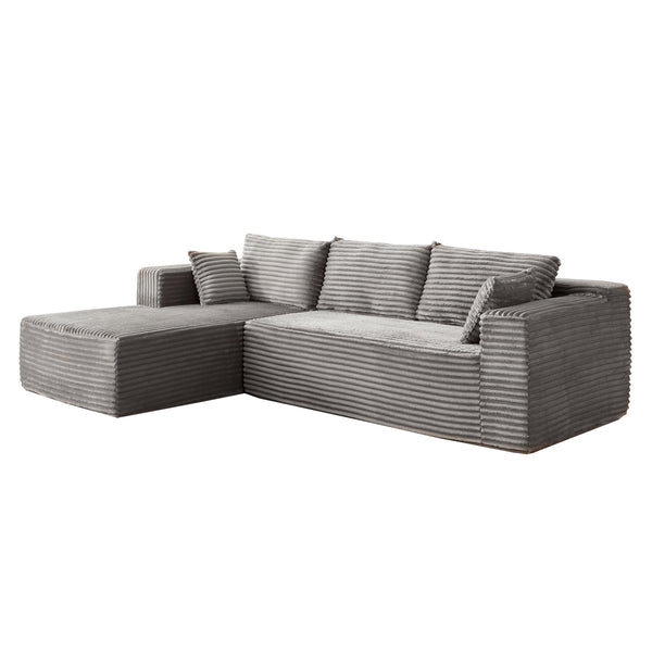 English Elm Compression Modular Sectional Sofa With Deep Chaise – Cozy Grey Corduroy L-Shaped Couch For Small Spaces W3723S00004