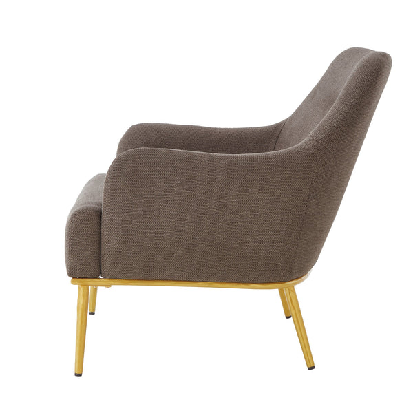 English Elm Modern Chenille Armchair with Curved Back Gold Legs Plush Accent Seat for Any Room Brown N763P360684D