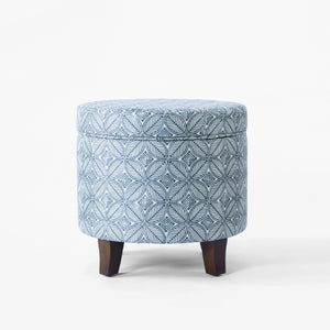 English Elm Loni Round Storage Ottoman Medallion Print Fabric Lift Lid Walnut Legs Accent Walnut Brown B056P416997