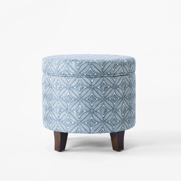 English Elm Loni Round Storage Ottoman Medallion Print Fabric Lift Lid Walnut Legs Accent Walnut Brown B056P416997
