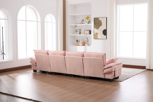 English Elm Sectional Modular Cloud Sofa Deep Corduroy Upholstered Comfort for Living Room Studio Pink W395S00134