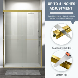 English Elm 44" Semi-frameless Double Sliding Shower Door Brushed Gold Tempered Glass Walk-in W1920P388013