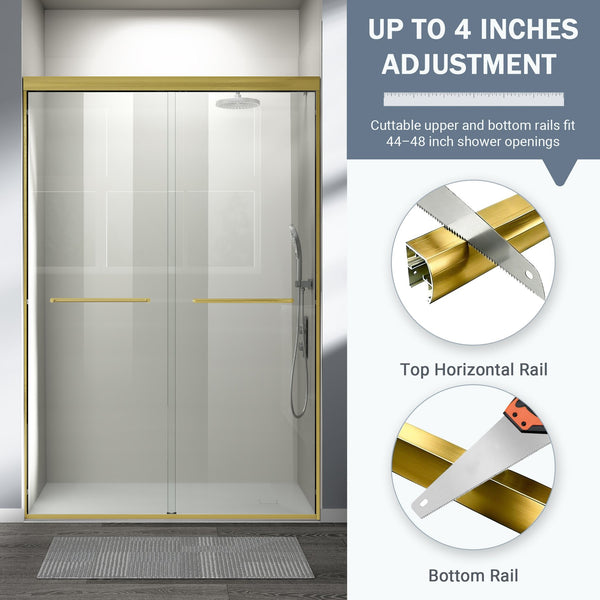 English Elm 44" Semi-frameless Double Sliding Shower Door Brushed Gold Tempered Glass Walk-in W1920P388013