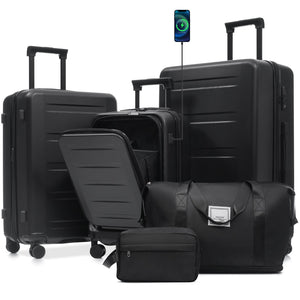 English Elm Luggage 5 Piece Hardside Abs Set with Front Access Carry on and Tsa Spinner Wheels Black N732P391544B