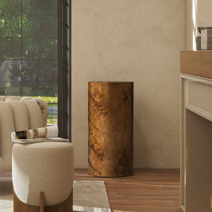 English Elm Jennifer Taylor Home - Nebula 29.5" Burl Accent Pillar Side Table – Unique Walnut Wood Design For Elegant Home Décor B2719P292911
