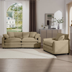 English Elm Modern Two-Piece Sofa Set: Cozy Single Chair & 3-Seater In Tan Corduroy For Stylish Living Spaces W714S00789