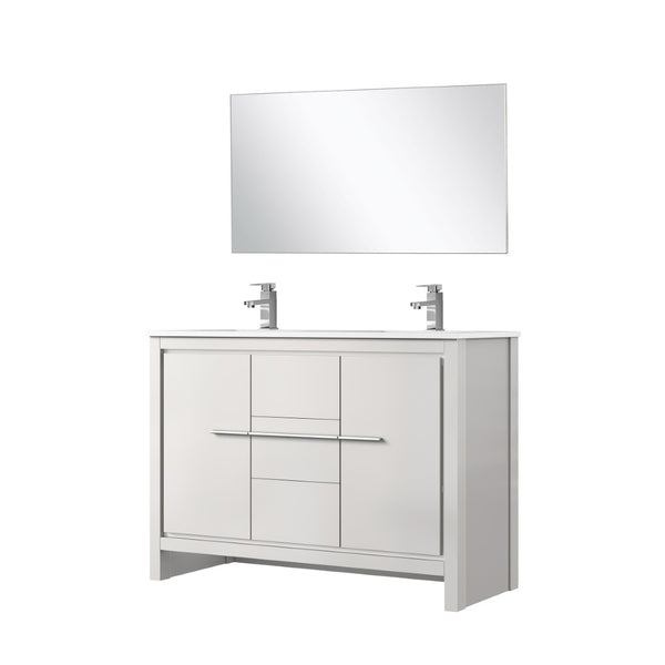 English Elm White Double Bath Vanity Set With Cultured Marble Top, Chrome Faucet & 43" Mirror For Elegant Bathrooms B2731S01717-GIGA