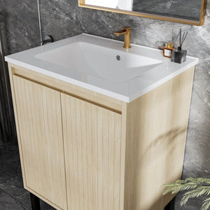 English Elm 24 Inch Bathroom Vanity – Modern Floating Design With Ample Storage, Warm Oak Finish For Any Decor W3520P349557