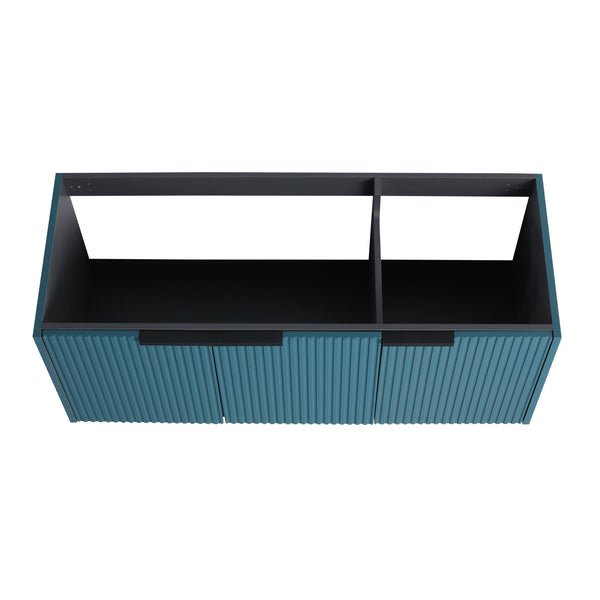English Elm 48" Floating Bathroom Vanity with Wavy Panels, 3 Soft-Close Doors, Plywood Build & Dual Handles Lake Blue W999P251810