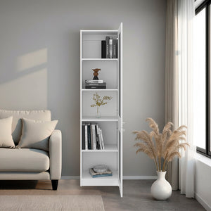 English Elm Peony Fluted Door Bookcase White Engineered Wood with Five Shelves for Home Office B092P474493