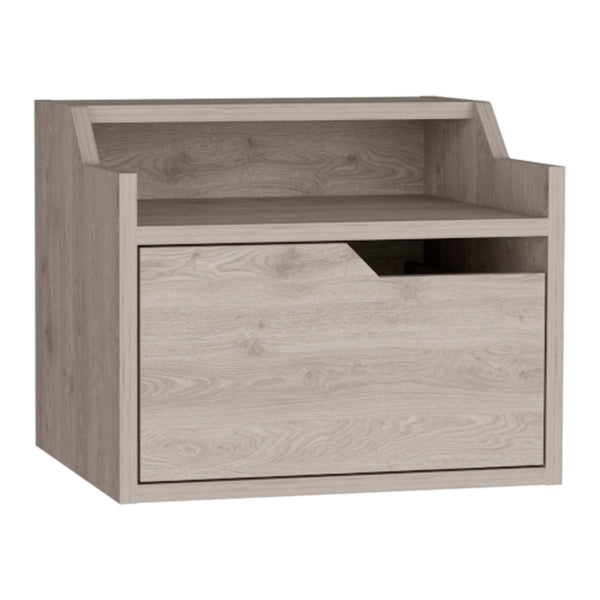 English Elm Winchester Floating Nightstand with Dual-Tier Surface, Spacious Drawer, Wall-Mount Modern Storage Light Gray 18 L x 17 W x 5 H B097P199743