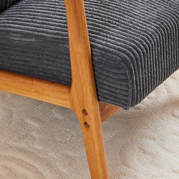 English Elm Mid-Century Ergonomic Accent Chair Antique Dark Grey Upholstered Reading Armchair with Pillow, Solid Wood Frame, Multi-Scene Comfort W2989P241943