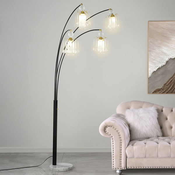 English Elm Marcos Five Arm Crystal Arc Tree Lamp with Marble Base for Modern Living Rooms B062S01750