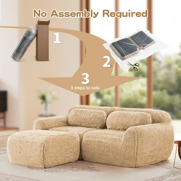 English Elm L-shaped Plush Sectional Sofa Boneless Cloud Comfort Floor Lounge with Chaise for Bedroom Light Khaki W714S01565