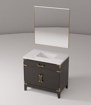 English Elm Black Oak Single Bath Vanity Set With White Quartz Countertop & 34” Mirror - Modern Elegance For Your Space B2731S02126