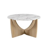 35" Round Coffee Table with Open Crossed Arch Base Calacatta Marble, Coastal Oak LNAL1KCMCO Walker Edison