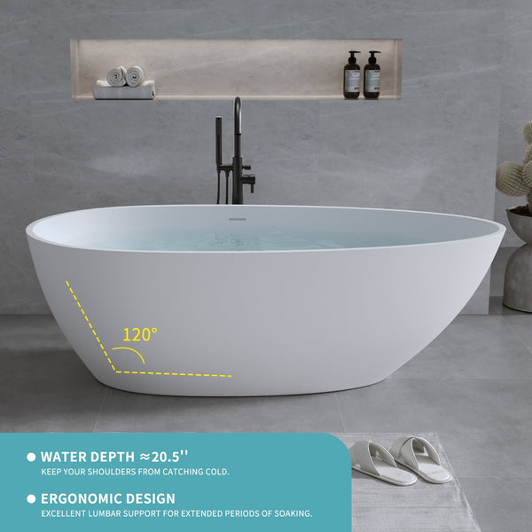 English Elm 59'' Freestanding Resin Stone Soaking Tub Sculptural Matte Finish with Overflow Drain W2753P191227