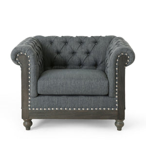 English Elm Christopher Knight Home® - CLUB Club Chair Chesterfield-Inspired Tufted PU Upholstery with Nailhead Trim, Scrolled Arms, Turned Legs Charcoal 39.25 L x 34.25 W x 25 H 72069.00FCHAR
