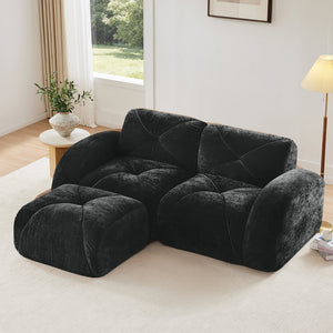 English Elm L-shaped Velvet Sectional Sofa Tufted Modular Design with High Density Foam Boneless Build Black W714S01595
