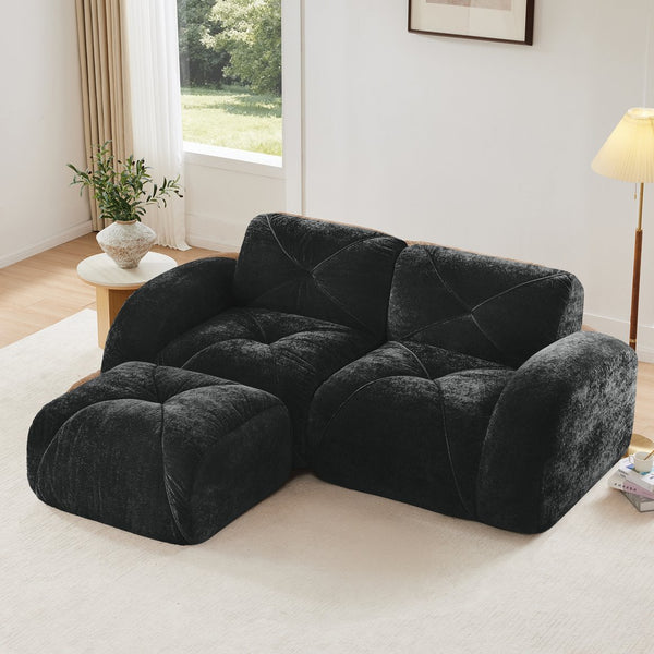 English Elm L-shaped Velvet Sectional Sofa Tufted Modular Design with High Density Foam Boneless Build Black W714S01595
