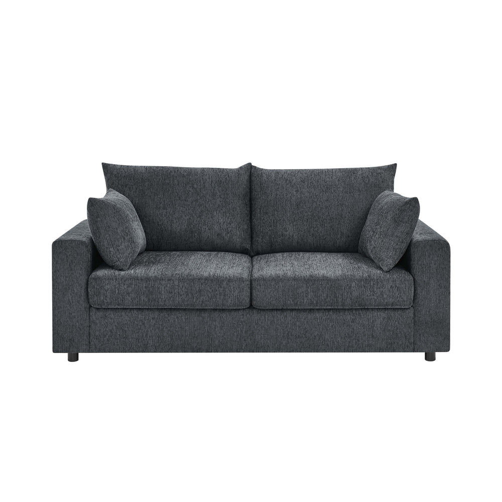 English Elm Modern Low Profile Upholstered Sofa Deep Seat Cushions for Apartment Living Rooms Blue Gray B343P435324