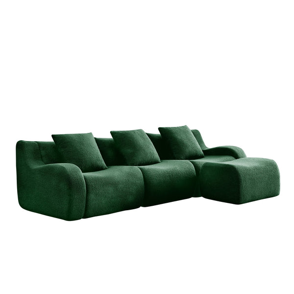 English Elm Boneless Sofa - 3-Seat Teddy Fabric Comfort, No Assembly, Ergonomic Design, Non-Slip Base, Green W714S01441