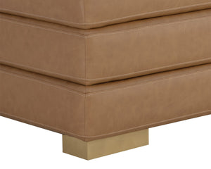 Sunpan Radcliff Banquette – Elegant Milliken Cognac Faux Leather with Gold Stainless Steel Legs, 65" Wide