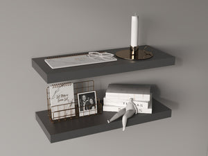 English Elm Floating Shelves - Modern Matt Gray Wall-Mounted Storage For Home Décor & Organization, 2 Shelves B097P250918