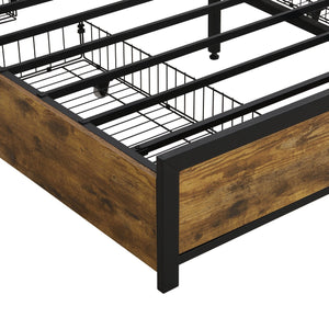 English Elm King Storage Bed Frame with USB Outlets, RGB LED Headboard, 4 Rolling Drawers & Metal Slats, Black Brown Gray W2297P291441