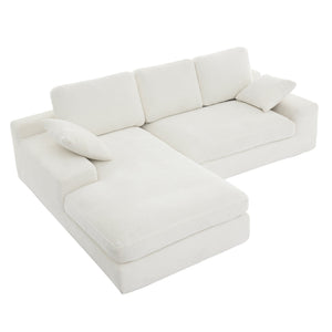 English Elm White corduroy compressed sofa with 3 back cushions & 2 throw pillows—soft, lightweight, durable comfort W3612S00015