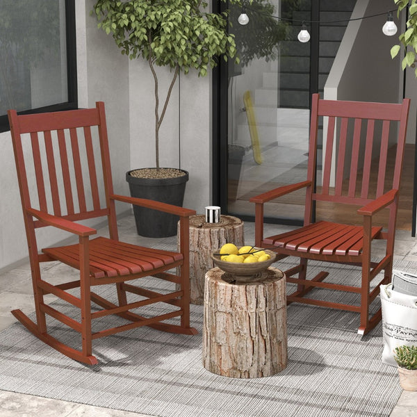 English Elm Outsunny Outdoor Rocking Chair Set Of 2 - Durable Wooden Chairs With Comfort Armrests & High Back W2225P217102-GIGA