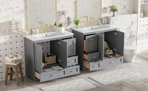 English Elm 72-inch Shaker Double Bathroom Vanity Gray Mdf with Resin Basins and Soft Close Storage N729P000029E