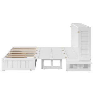 English Elm Queen Mobile Murphy Bed with Drawers & Side Shelves, White Fold-Up Queen Wall Bed for Guests SM000317AAK