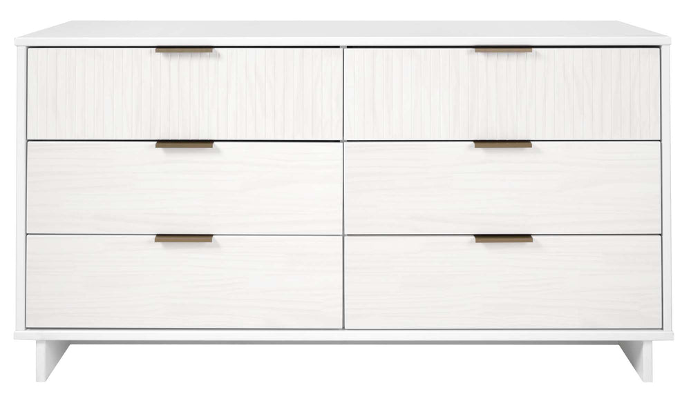 English Elm Granville 55" Dresser In White - Stylish 6-Drawer Storage With Gold Handles & Textured Design B365S00086