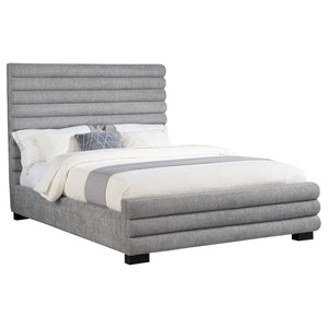 English Elm Grey Upholstered Queen Bed with High Channel-Tufted Bouclé Headboard, Durable Wood Frame, Modern Transitional Style, Textured Gray Appeal B062S01304