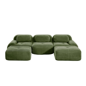 English Elm U-shaped Modular Sectional Corduroy Sofa with Wide Armrests for Living Room Comfort Olive Green W714S01259