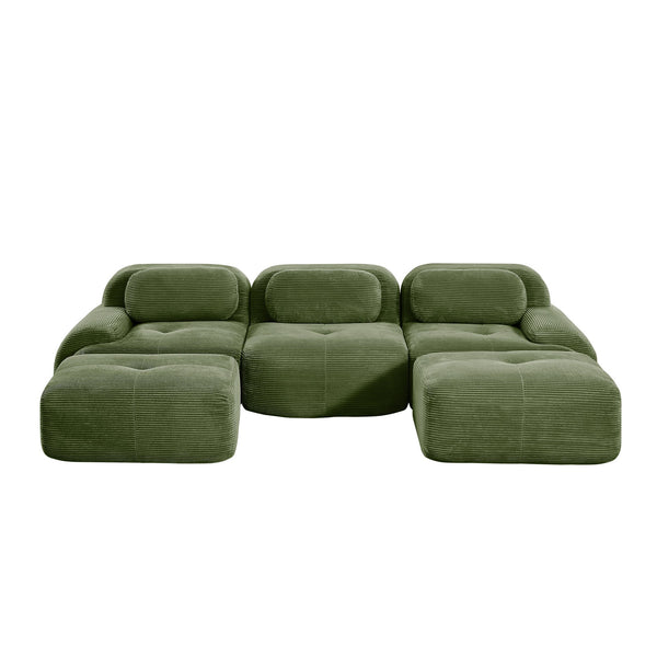 English Elm U-shaped Modular Sectional Corduroy Sofa with Wide Armrests for Living Room Comfort Olive Green W714S01259