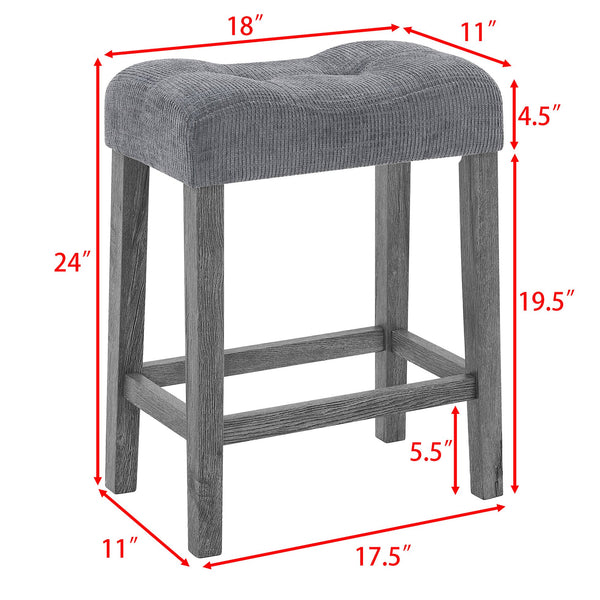 English Elm 59 Inch Bar Table Set with Power Outlet Rubberwood Frame and 3 Linen Stools Grey W2972P385254