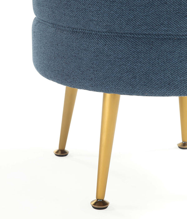 English Elm Bailey Upholstered Accent Ottoman In Blue – Stylish Modern Design With Gold Legs For Versatile Use B365P397874
