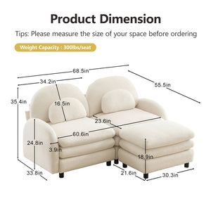 English Elm Teddy Fleece Modular Loveseat with Ottoman Curved Sculptural Sofa for Living Room Beige White W5656S00075