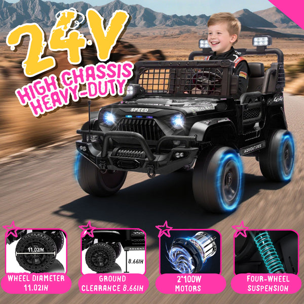 English Elm 24v Dual Motor Two Seat Kids Electric Ride on Car with Remote Control and Bluetooth Audio Black W1578P305897