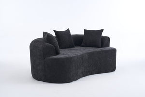 English Elm Crescent-shaped Curved Chenille Loveseat Low Profile Deep Seat Modern Living Room Sofa Black W5188P450347
