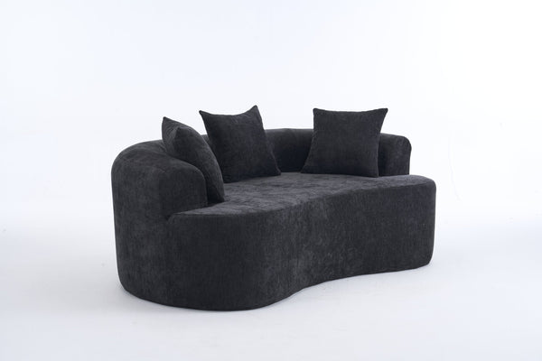 English Elm Crescent-shaped Curved Chenille Loveseat Low Profile Deep Seat Modern Living Room Sofa Black W5188P450347